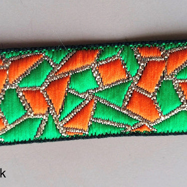 Green, Orange And Gold Embroidered Trim, Geometric Pattern